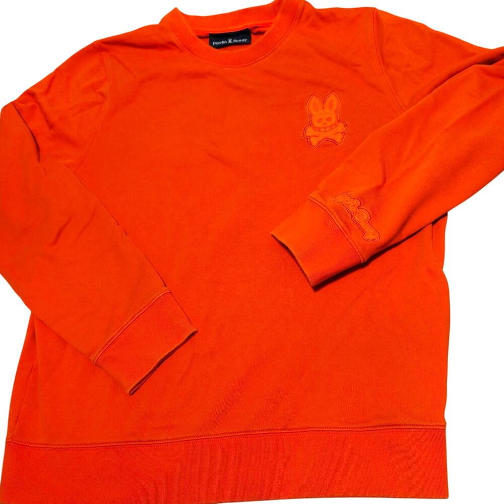 Psycho Bunny Orange Cleveland Chainstitch Sweatshirt Embroidered Logo Pullover